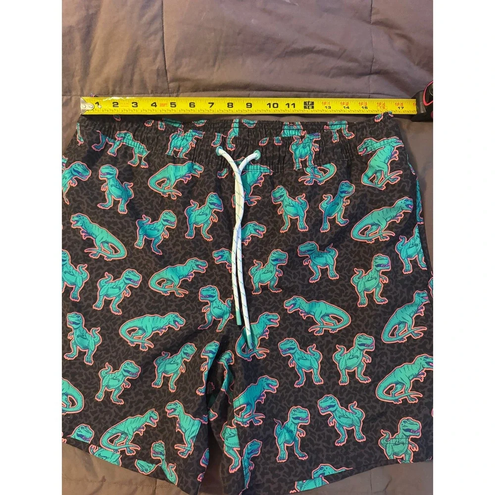 Member's Mark Mens Resort Swim Trunks Black Neon Dinosaur T-Rex Print Large